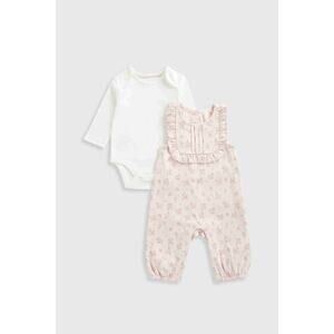 MotherCare Pink Bunny Floral 2-Piece Bodysuit Dungaree Outfit Baby Girls 1 Month
